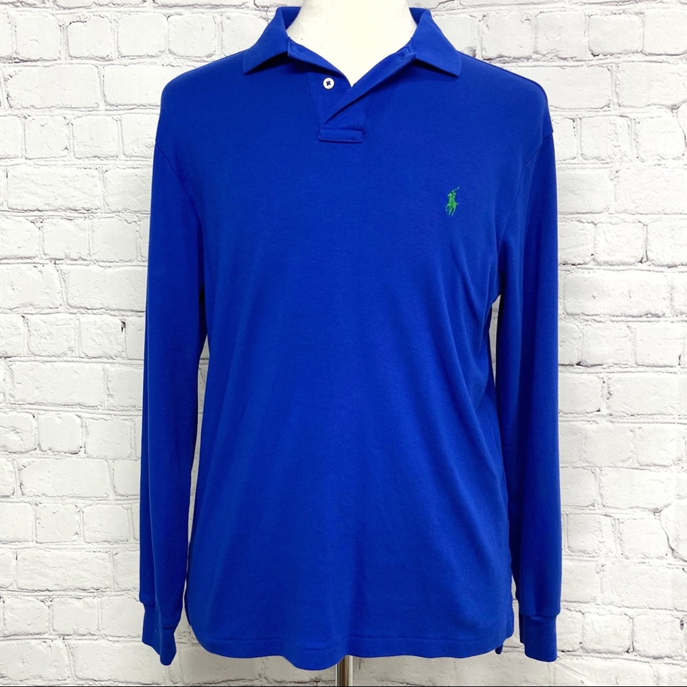 Polo long sleeve polo shirt royal blue large